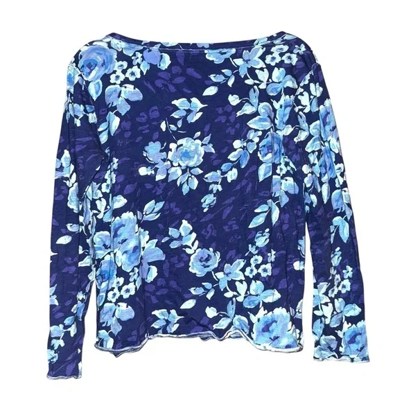 SUNDANCE Rosey Delights Henley Metallic Buttons Floral Top Blue Size Medium - Picture 7 of 14